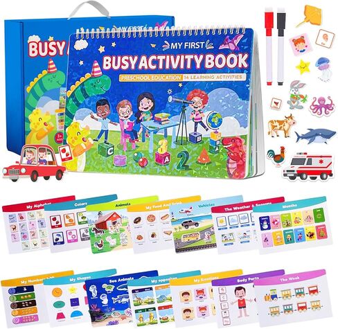 LADOOPHIN Montessori كتاب مشغول للأطفال الصغار الذين تتراوح أعمارهم بين 1-3 2-4 3-5 أنشطة تعلم رياض الأطفال في مرحلة ما قبل المدرسة كتاب مشغول مع 28 موضوعًا للتوحد ألعاب حسية هدايا عيد الميلاد لأعياد الميلاد لعمر 3 4 5 6 سنوات in Kuwait