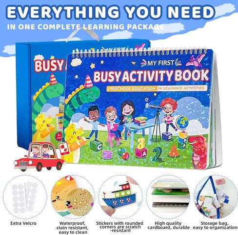 LADOOPHIN Montessori كتاب مشغول للأطفال الصغار الذين تتراوح أعمارهم بين 1-3 2-4 3-5 أنشطة تعلم رياض الأطفال في مرحلة ما قبل المدرسة كتاب مشغول مع 28 موضوعًا للتوحد ألعاب حسية هدايا عيد الميلاد لأعياد الميلاد لعمر 3 4 5 6 سنوات in Kuwait