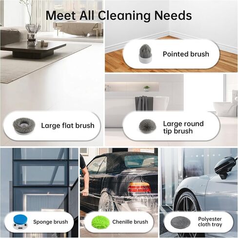 Beny Electric Spin Scrubber، 2024 منظف دش جديد بمقبض طويل، فرشاة تنظيف لاسلكية مع 8 رؤوس فرشاة قابلة للاستبدال، سرعتان لغسيل الأرضيات، فرشاة دوارة لسيارة أرضية حوض الحمام والبلاط in Saudi Arabia