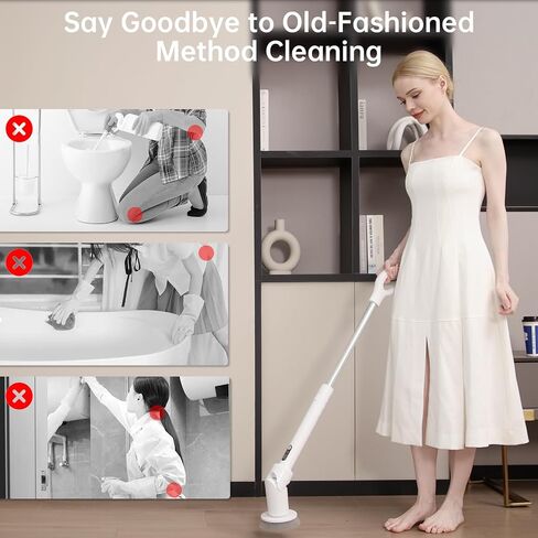 Beny Electric Spin Scrubber، 2024 منظف دش جديد بمقبض طويل، فرشاة تنظيف لاسلكية مع 8 رؤوس فرشاة قابلة للاستبدال، سرعتان لغسيل الأرضيات، فرشاة دوارة لسيارة أرضية حوض الحمام والبلاط in Saudi Arabia