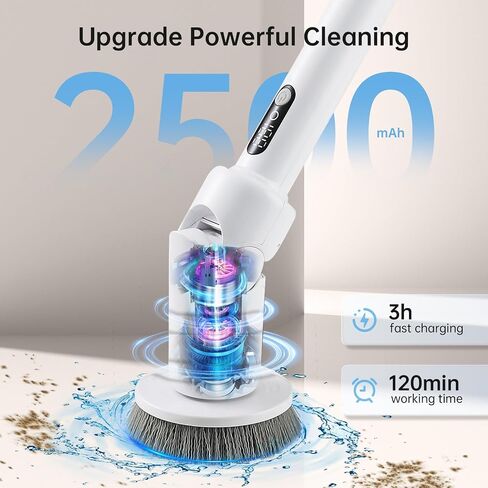 Beny Electric Spin Scrubber، 2024 منظف دش جديد بمقبض طويل، فرشاة تنظيف لاسلكية مع 8 رؤوس فرشاة قابلة للاستبدال، سرعتان لغسيل الأرضيات، فرشاة دوارة لسيارة أرضية حوض الحمام والبلاط in Saudi Arabia