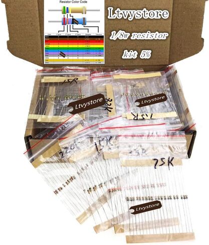 مجموعة مقاومات 1/8 وات، تشكيلة مقاومات Ltvystore فيلم كربون 63 قيمة، 1 أوم - حزمة مقاومات 10 متر أوم متنوعة 1/8 وات، مجموعة مقاومات مقاومة 5% حزمة من 1260 in Kuwait