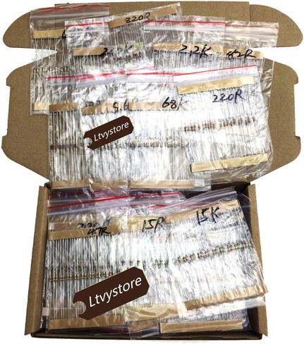 مجموعة مقاومات 1/8 وات، تشكيلة مقاومات Ltvystore فيلم كربون 63 قيمة، 1 أوم - حزمة مقاومات 10 متر أوم متنوعة 1/8 وات، مجموعة مقاومات مقاومة 5% حزمة من 1260 in Kuwait