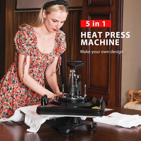 VIVOHOME Upgraded 5 in 1 Combo Multifunctional Swing Away Clamshell Printing Sublimation Heat Press Transfer Machine for T-Shirt Hat Cap Mug Plate 15 x 12 Inch Black in Saudi Arabia