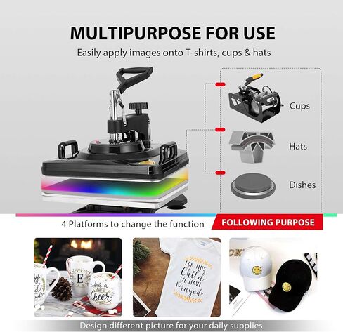 VIVOHOME Upgraded 5 in 1 Combo Multifunctional Swing Away Clamshell Printing Sublimation Heat Press Transfer Machine for T-Shirt Hat Cap Mug Plate 15 x 12 Inch Black in Saudi Arabia