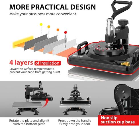 VIVOHOME Upgraded 5 in 1 Combo Multifunctional Swing Away Clamshell Printing Sublimation Heat Press Transfer Machine for T-Shirt Hat Cap Mug Plate 15 x 12 Inch Black in Saudi Arabia