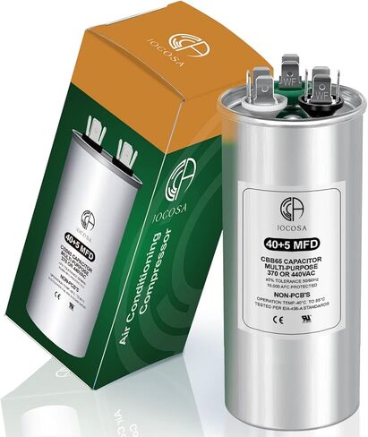 40+5μf 40/5MFD مكثف دائري مزدوج التشغيل للتيار المتردد 370 أو 440 فولت لمكثفات مكيف الهواء للمكثف المستقيم البارد، تشغيل محرك مروحة وحدة التيار المتردد، مضخة الحرارة، مكيف الهواء، مضخة حمام السباحة in Kuwait