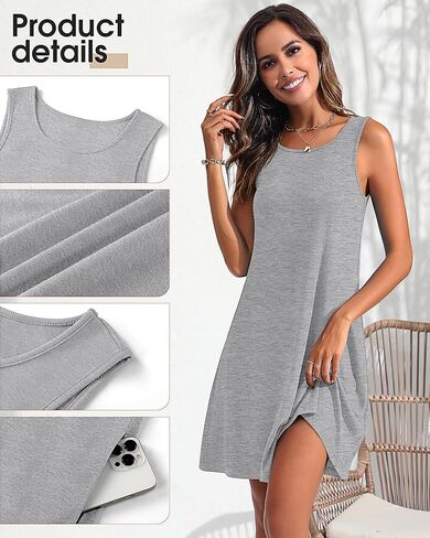 2 Pack Women's Summer Casual Dresses, Beach Cover up Tank Dress with Pockets Plain Round Neck Swing T Shirt Sundresses in Kuwait