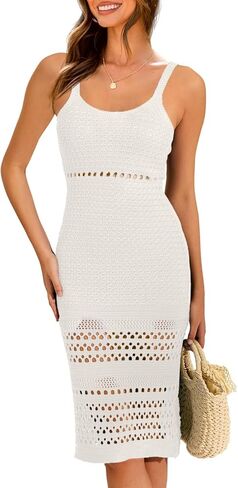 MIHOLL Womens Crochet Swim Cover Up 2024 Summer Bathing Suit Hollow out Sleeveless Swimwear Coverups Beach Dress Sundresses in Saudi Arabia