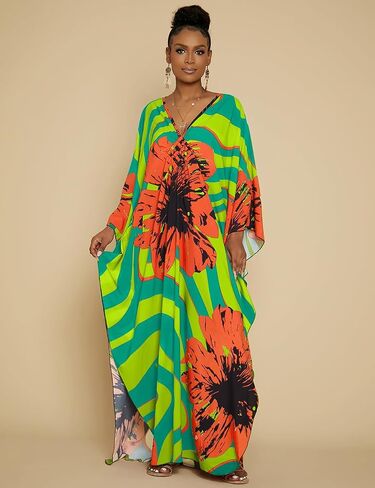 Bsubseach Kaftan Dresses for Women Plus Size Beach Swimsuit Cover Up V Neck Caftan Dress Loungewear in Saudi Arabia
