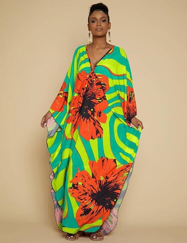 Bsubseach Kaftan Dresses for Women Plus Size Beach Swimsuit Cover Up V Neck Caftan Dress Loungewear in Saudi Arabia