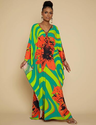 Bsubseach Kaftan Dresses for Women Plus Size Beach Swimsuit Cover Up V Neck Caftan Dress Loungewear in Saudi Arabia