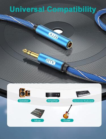 EMK 1/4 inch Extension Cable, 6.35mm 1/4" inch Male to Female Stereo Headphone Guitar Extension Cable Cord, Gold Plated Quarter inch Headphone Extension Cable (3.3FT/1M) in Saudi Arabia