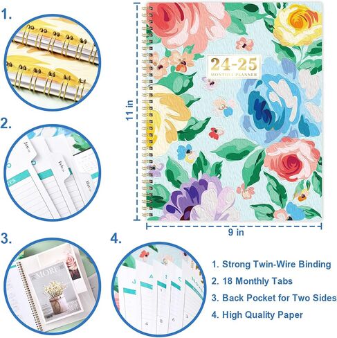 Monthly Planner 2024-2025 - Calendar 2024-2025 Planner, Jul. 2024 to Dec. 2025, 9'' x 11'', 18 Monthly Planner, Monthly Tabs, Notes Pages, Back Pocket in Kuwait
