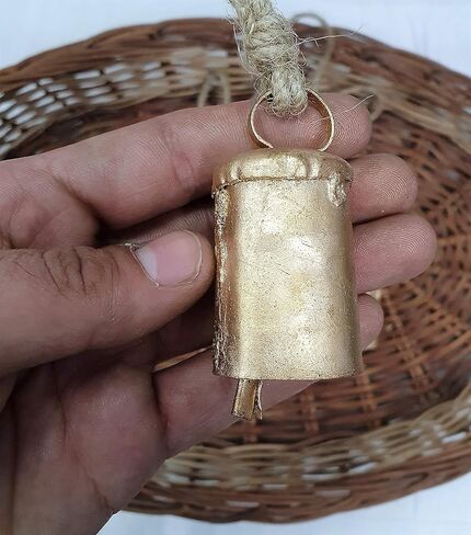 HIGHBIX 7cm Big Vintage Rustic Lucky Tin Metal Cow Bells Handmade Christmas Décor Bells on Jute Rope (10, Cylinder) in Kuwait