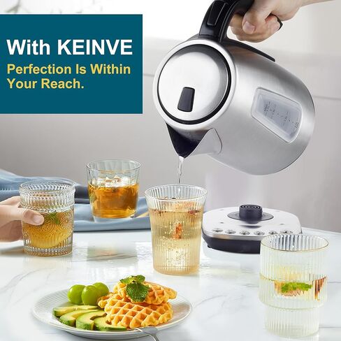 غلاية كهربائية KEINVE للتحكم في درجة الحرارة مع 4 إعدادات مسبقة، غلاية ماء ساخن كهربائية سعة 1.7 لتر، غلاية شاي من الفولاذ المقاوم للصدأ لغلي الماء، ساعة واحدة للتدفئة، غلاية مياه سريعة الغليان وسخان in Kuwait