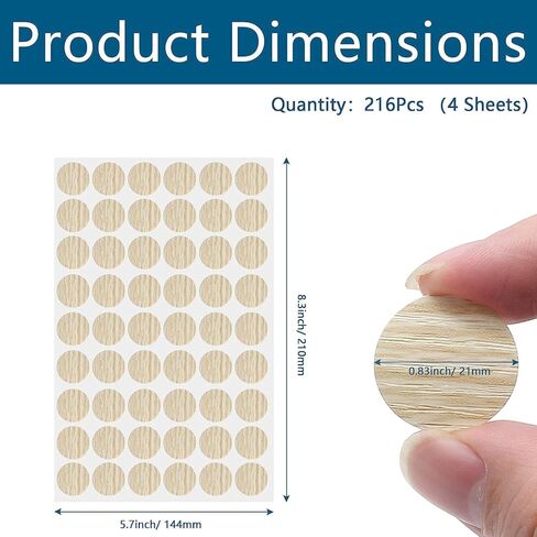 Waziaqoc 216pcs Self-Adhesive Screw Hole Stickers (Black), 4-Table Sheets Screw Covers Caps PVC Dustproof Round Stickers for Wooden Furniture - 21mm/0.83inch in Kuwait