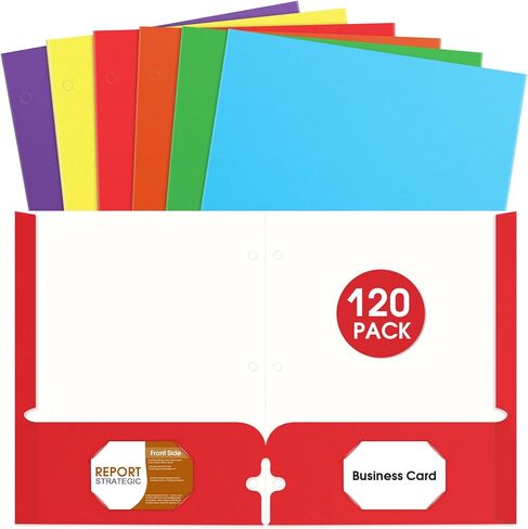 مجلدات TooyBing مع جيوب، مجلدين جيب (120 حزمة، ألوان متنوعة)، مجلدات ورقية مع جيوب 3 فتحات مثقوبة مع فتحة لبطاقة العمل، حجم الحروف، مجلدات ملفات للمدرسة والمكتب والمنزل in Kuwait