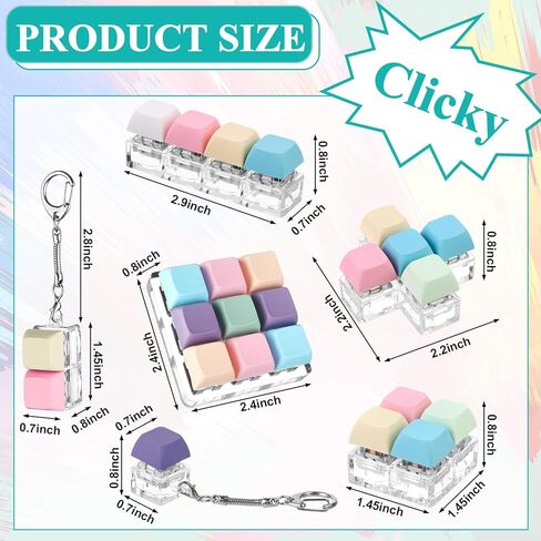 6 قطع لوحة مفاتيح فيدجيت كيشاين لتخفيف الضغط، ألعاب لوحة مفاتيح فيدجيت كلير إصبع لوحة المفاتيح، سلسلة مفاتيح فيدجيت مع لوحة مفاتيح لتخفيف الضغط بإضاءة LED، أداة النقر على لوحة المفاتيح للهدايا لتمضية الوقت الممل in Kuwait