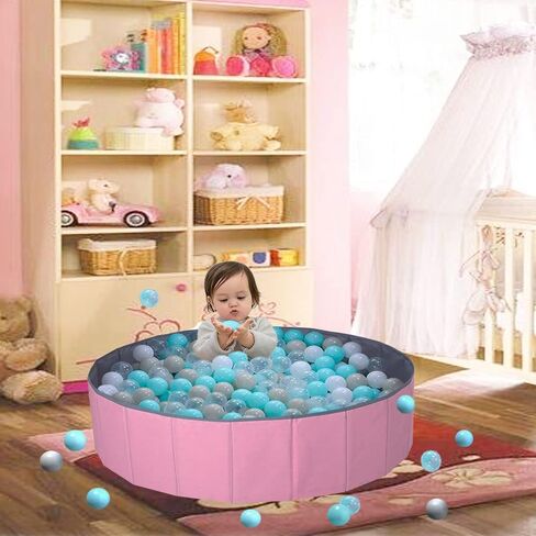 Kaptin Foldable Ball Pit for Kids, Kids Play Ball Pool, Baby Play Yard, Portable Ocean Ball Pit Pet Pool Sand Box Game Room, Ball Play Pit Baby Toddler Playpen (Light Blue & Gray, Diameter 39 Inch) in Kuwait