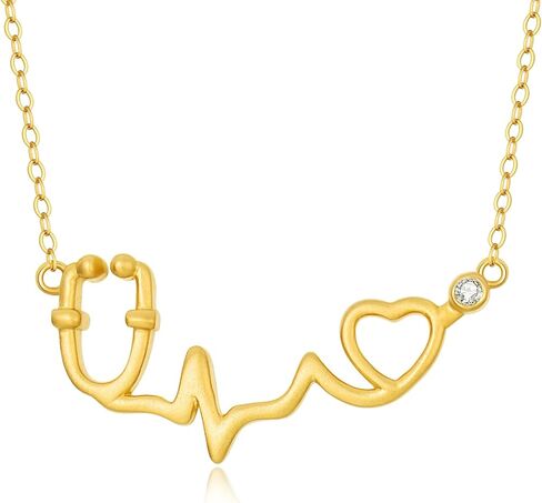 Silwan 14K الذهب ممرضة سماعة الطبيب قلادة للنساء، الذهب الأصفر قلادة سماعة الطبيب مع القلب، هدية مجوهرات التمريض الطبية للممرضة طبيب طالب الطب، 16 + 2 بوصة in Kuwait