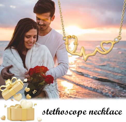 Silwan 14K الذهب ممرضة سماعة الطبيب قلادة للنساء، الذهب الأصفر قلادة سماعة الطبيب مع القلب، هدية مجوهرات التمريض الطبية للممرضة طبيب طالب الطب، 16 + 2 بوصة in Kuwait