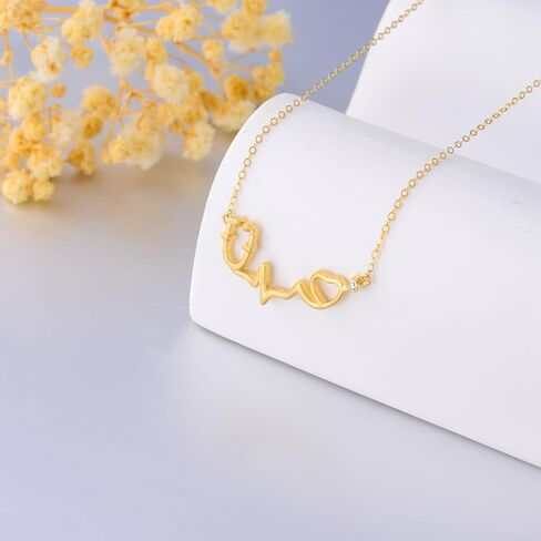 Silwan 14K الذهب ممرضة سماعة الطبيب قلادة للنساء، الذهب الأصفر قلادة سماعة الطبيب مع القلب، هدية مجوهرات التمريض الطبية للممرضة طبيب طالب الطب، 16 + 2 بوصة in Kuwait