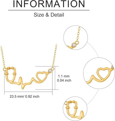 Silwan 14K الذهب ممرضة سماعة الطبيب قلادة للنساء، الذهب الأصفر قلادة سماعة الطبيب مع القلب، هدية مجوهرات التمريض الطبية للممرضة طبيب طالب الطب، 16 + 2 بوصة in Kuwait