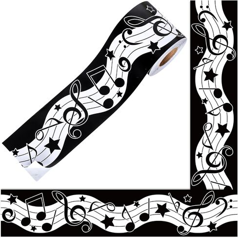 Whaline 66Ft Musical Notes Bulletin Board Borders Black White Musical Note Trimmer Stickers Self-Adhesive Music Bulletin Board Decoration for Back to School Classroom Chalkboard in Saudi Arabia