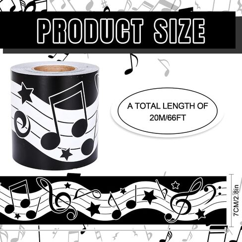 Whaline 66Ft Musical Notes Bulletin Board Borders Black White Musical Note Trimmer Stickers Self-Adhesive Music Bulletin Board Decoration for Back to School Classroom Chalkboard in Saudi Arabia