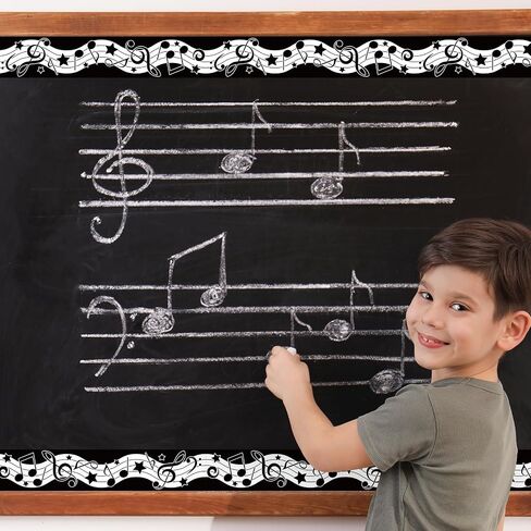 Whaline 66Ft Musical Notes Bulletin Board Borders Black White Musical Note Trimmer Stickers Self-Adhesive Music Bulletin Board Decoration for Back to School Classroom Chalkboard in Saudi Arabia