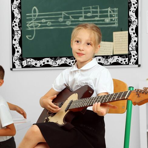 Whaline 66Ft Musical Notes Bulletin Board Borders Black White Musical Note Trimmer Stickers Self-Adhesive Music Bulletin Board Decoration for Back to School Classroom Chalkboard in Saudi Arabia