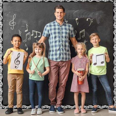 Whaline 66Ft Musical Notes Bulletin Board Borders Black White Musical Note Trimmer Stickers Self-Adhesive Music Bulletin Board Decoration for Back to School Classroom Chalkboard in Saudi Arabia