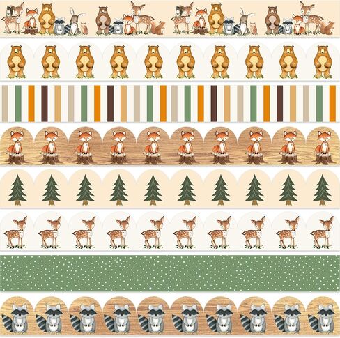 Whaline 82Ft Woodland Bulletin Board Borders Boho Woodland Deer Tree Bear Adhesive Trim Border for School Classroom Office Party Decoration in Kuwait