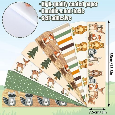 Whaline 82Ft Woodland Bulletin Board Borders Boho Woodland Deer Tree Bear Adhesive Trim Border for School Classroom Office Party Decoration in Kuwait