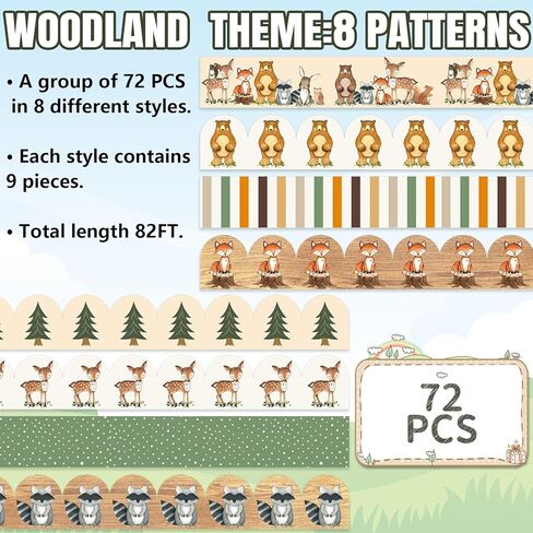 Whaline 82Ft Woodland Bulletin Board Borders Boho Woodland Deer Tree Bear Adhesive Trim Border for School Classroom Office Party Decoration in Kuwait