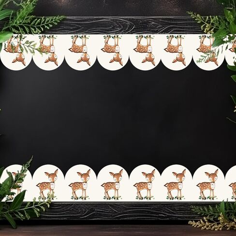 Whaline 82Ft Woodland Bulletin Board Borders Boho Woodland Deer Tree Bear Adhesive Trim Border for School Classroom Office Party Decoration in Kuwait