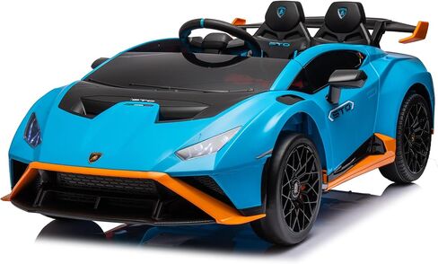 Lamborghini Huracan STO, 24V Kids Ride on Car, Electric Car for Kids with Remote Control, Two Speed Adjustable, Ages 3-8, Foam Front Wheels, 360° Spin, LED Lights, Music, USB, Drift Feature, Blue in Kuwait