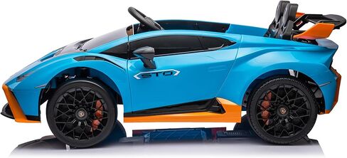 Lamborghini Huracan STO, 24V Kids Ride on Car, Electric Car for Kids with Remote Control, Two Speed Adjustable, Ages 3-8, Foam Front Wheels, 360° Spin, LED Lights, Music, USB, Drift Feature, Blue in Kuwait