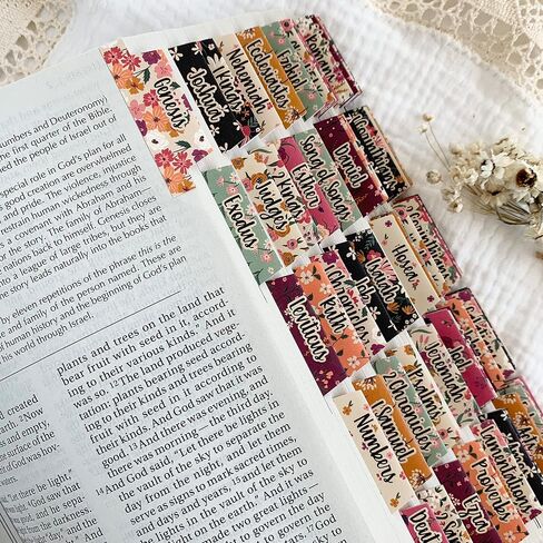 Graceful Gray Bible Tabs, Bright Summer Floral, Cardstock Index Tabs, Standard 66 Tabs for Old and New Testament Plus Catholic Books, for Bible Study and Bible Journaling, Easy to Read Large Print in Saudi Arabia