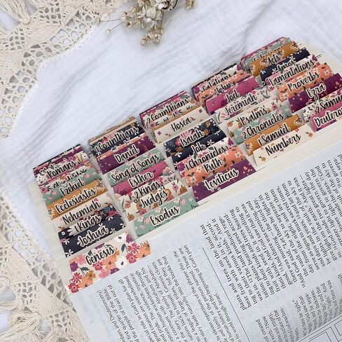 Graceful Gray Bible Tabs, Bright Summer Floral, Cardstock Index Tabs, Standard 66 Tabs for Old and New Testament Plus Catholic Books, for Bible Study and Bible Journaling, Easy to Read Large Print in Saudi Arabia