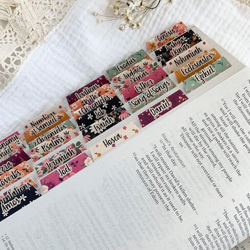 Graceful Gray Bible Tabs, Bright Summer Floral, Cardstock Index Tabs, Standard 66 Tabs for Old and New Testament Plus Catholic Books, for Bible Study and Bible Journaling, Easy to Read Large Print in Saudi Arabia
