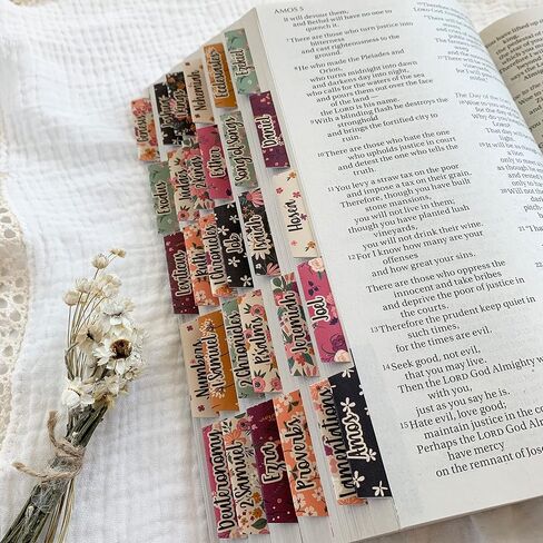 Graceful Gray Bible Tabs, Bright Summer Floral, Cardstock Index Tabs, Standard 66 Tabs for Old and New Testament Plus Catholic Books, for Bible Study and Bible Journaling, Easy to Read Large Print in Saudi Arabia