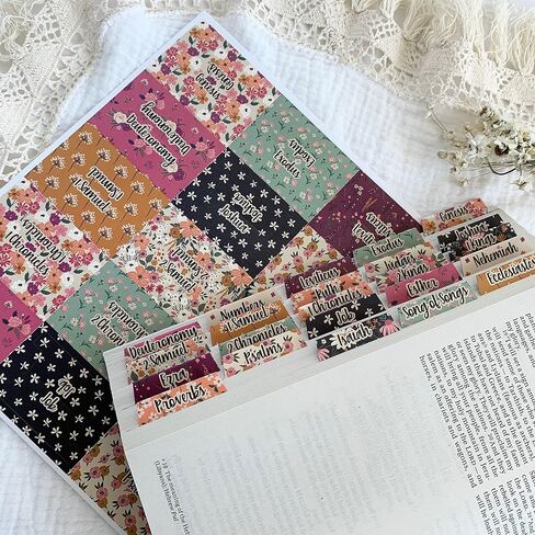 Graceful Gray Bible Tabs, Bright Summer Floral, Cardstock Index Tabs, Standard 66 Tabs for Old and New Testament Plus Catholic Books, for Bible Study and Bible Journaling, Easy to Read Large Print in Saudi Arabia