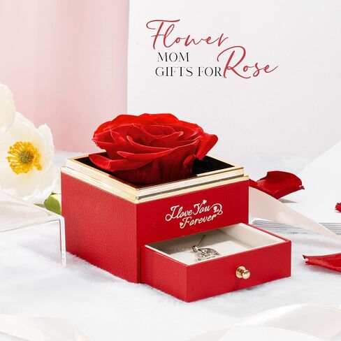 NEWNOVE Mothers Day Gifts for Mom, Preserved Real Red Rose with I Love You Mom Necklace, Forever Flowers Gifts for Mom from Daughter, Son, Kids, Best Mom Gifts Ideas in Saudi Arabia