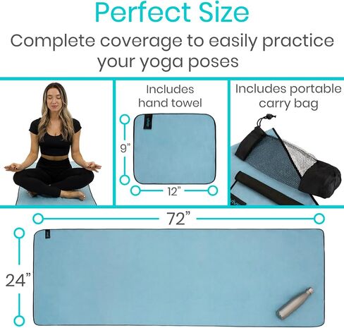 Vive Non Slip Yoga Towel & Hand Towel - Microfiber, Quick Drying, Washable, Lightweight - Non Slip Grip Hot Pilates Mat- Soft & Large Sweat Absorbent for Workouts & Safe Exercise - 24" x72" in Saudi Arabia