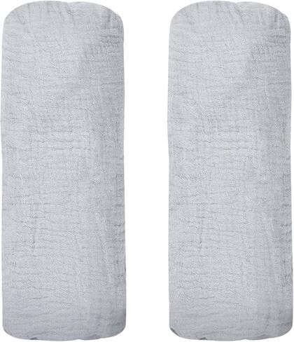 عبوتان من الملاءات العضوية الملائمة لسرير الأطفال من نيوتن والنوم بجانب السرير - مسامية بنسبة 100%، وقابلة للغسل، وصديقة للبشرة، مقاس 19 بوصة × 35 بوصة، رمادي in Kuwait