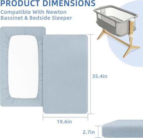 عبوتان من الملاءات العضوية الملائمة لسرير الأطفال من نيوتن والنوم بجانب السرير - مسامية بنسبة 100%، وقابلة للغسل، وصديقة للبشرة، مقاس 19 بوصة × 35 بوصة، رمادي in Kuwait