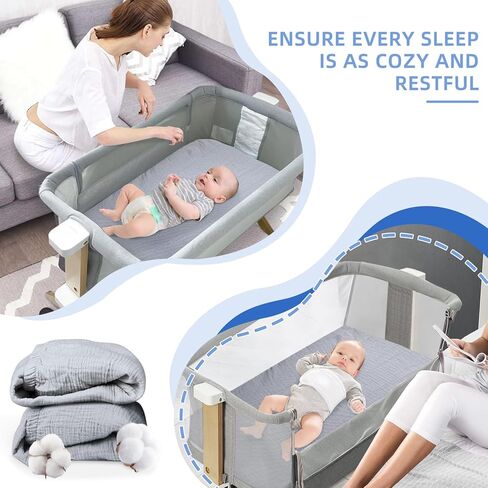 عبوتان من الملاءات العضوية الملائمة لسرير الأطفال من نيوتن والنوم بجانب السرير - مسامية بنسبة 100%، وقابلة للغسل، وصديقة للبشرة، مقاس 19 بوصة × 35 بوصة، رمادي in Kuwait