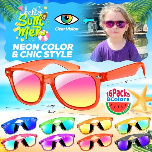 Joycover Kids Sunglasses Bulk, Party Favor for Kids 4-8, 16PCS Translucent Sunglasses for Kids with UV 400 Protection, Gifts for Pool Birthday Party Supplies in Saudi Arabia